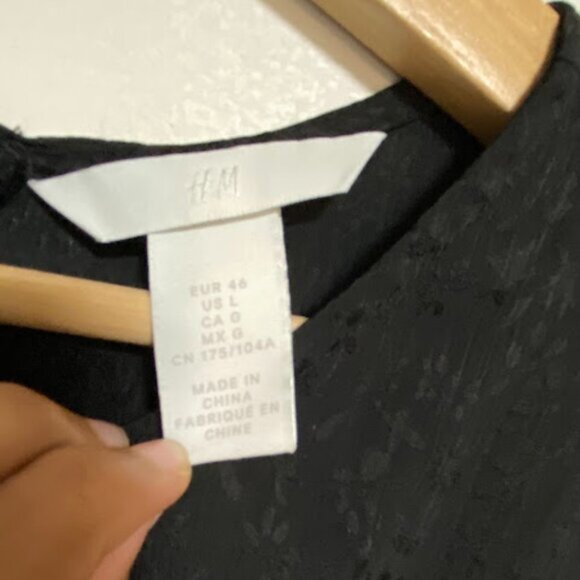 H&M Black Floral Jacquard Knot-Front Women's Midi Dress Size L - Picture 8 of 8